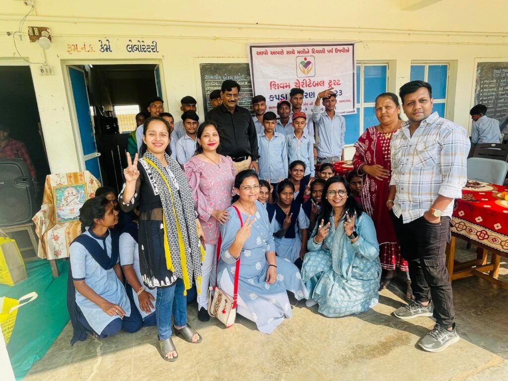 Shivam Charitable Trust distributing school bags, books, and educational kits to underprivileged children in Gujarat. Education Support for Underprivileged Children Education Support for Underprivileged Children