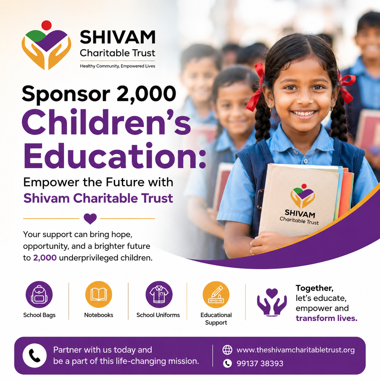Sponsor 2,000 Children’s Education: Empower the Future with Shivam Charitable Trust